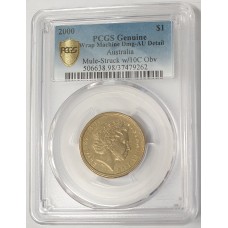 AUSTRALIA 2000 . ONE 1 DOLLAR COIN . ERROR . MULE . STRUCK ON TEN CENT